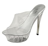 Ladies Clear Silver 5.5" Platform High Heels Slip On Dance Shoes