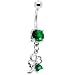 Emerald Green Gem Lucky Shamrock Dangle Belly Ring