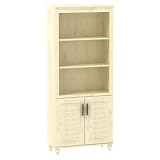 Volcano Dusk 3-Shelf Bookcase with 2 Door Cabinet in Driftwood Dreams Antique White Finish