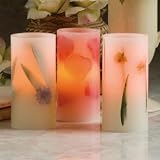 Floral Embedded Flickering Flame Battery Operated Wax Pillar