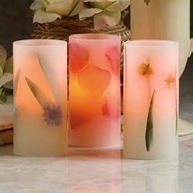 Floral Embedded Flickering Flame Battery Operated Wax Pillar