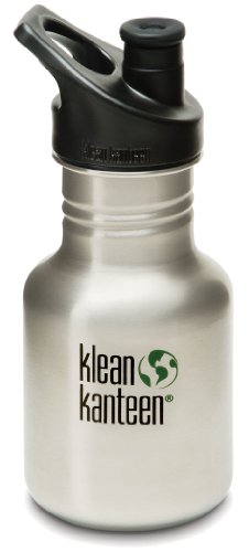 Klean Kanteen 12 oz Stainless Steel Water Bottle (Sports Cap 3.0 in Black) - Brushed Stainless