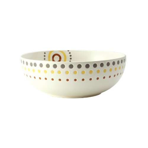 Rachael Ray Circles and Dots Stoneware 10-Inch Round Serving Bowl, White