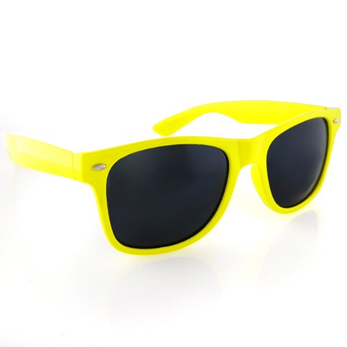 Vintage Wayfarer Style Sunglasses - 15 Colors Dark Lenses Neon Yellow