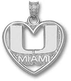 Miami Hurricanes Solid Sterling Silver ''U MIAMI'' Heart Pendant