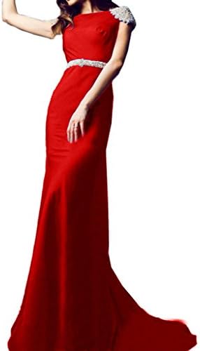 Vienna Bride Elegant Slim Long Beading Evening Gown For Women Formal Party Dress-26W-Red