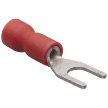 Morris Products 10112 Spade Terminal, Vinyl Insulated, Red, 22-16 Wire Size, #6 Stud Size (Pack of 100)