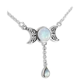 Sterling Silver Celtic Knot Triple Moon Phases Genuine Rainbow Moonstone 17... by Moonstone Birthstones