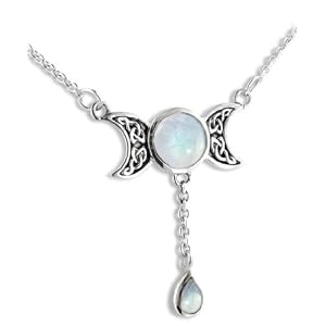 Sterling Silver Celtic Knot Triple Moon Phases Genuine Rainbow Moonstone 17... by 