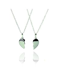 Rhodium Plated High Polish 925 Sterling Silver Plain Heart Charm 2 Piece Necklace Set with 17"-18" Adjustable Link Chain