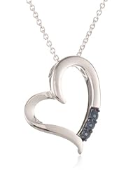 Sterling Silver Blue Diamond Accent Heart Pendant Necklace, 18"