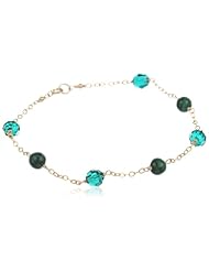 Malachite Bead and Faceted Round Emerald Swarovski Element Bead In Gold over Silver Chain Bracelet, 7.5"