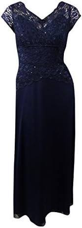 Onyx Nite Women's Glittered Sequined Lace Chiffon Dress (10, Navy)