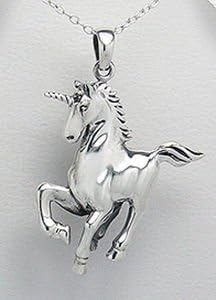 925 Solid Sterling Silver 45mm (1.77") Unicorn Pendant Shiny Gorgeous Sweet 6.23 Gram