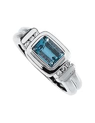 Ann Harrington Jewelry 14k White Gold 1/10 Ct Tw Diamond And 7x5 mm Emerald Cut Genuine Aquamarine Bezel Ring