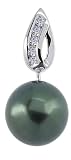 14K White Gold Genuine Cultured Tahitian Pearl 9mm & Diamonds Pendant With 14k White Gold Box Chain 18