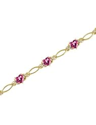 14K Yellow Gold Heart Pink Topaz and Diamond Bracelet