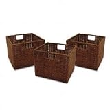 Baskets, set of 3, Small Wired Rattan (Espresso) (9H x 11W x 10D)