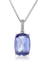 Sterling Silver Swarovski Tanzanite Color Crystal and Clear Crystal Pendant Necklace, 18"