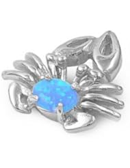 Sterling Silver Blue Lab Opal Crab Cute Pendant Unique Charm Pure 925 New 18mm with 1mm Ball Bead Chain