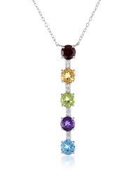 Sterling Silver Genuine Multi-Gemstone Linear Journey Y-Shaped Necklace, 18"