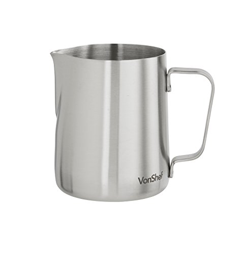VonShef Stainless Steel Milk Pitcher Suitable for Coffee, Latte & Frothing Milk, Available in 12-Oz, 20-Oz and 32-Oz sizes