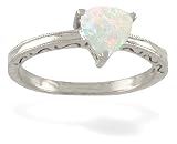 14K White Gold Genuine Trillion Opal Milgrain Ring