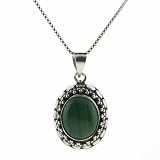 Sterling Silver Bali Bead Genuine Malachite Stone Oval Pendant