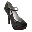 Red Herring Special Edition-Black glitter platform peep toe sandals