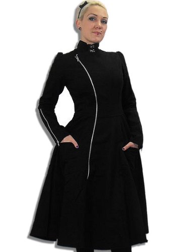 (ネセサリーイヴィル) NECESSARY EVIL ゴシック スチームパンク ロング Aライン ワンピース風 スプリング コート 黒 wot103