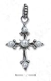 Sterling Silver Starburst Cross With Faux Pearls Charm