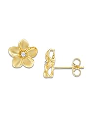 Plumeria Earrings with Diamonds in 14K Yellow Gold - 11mm