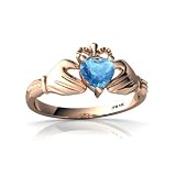 14k Rose Gold Heart Genuine Blue Topaz Celtic Claddagh Ring