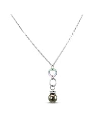 CleverEve Designer Series Peacock Ringed Sterling Silver Pearl Necklace 16" + 2" Extension