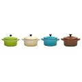 Le Creuset - Les c�ramiques - coffret de 4 mini cocottes - rondes - Kiwi/Dune/Bleu Caribes/Ch�taigne - 10cm - 91006900125000