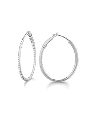 Micro Prong Set 14KT White Gold Diamond .23 CT Oval Hoop Earring