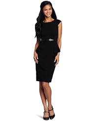 Junior Nylon/Rayon/Spandex Peplum Belted Bateau Neck Cap Sleeves  Dress