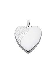 Sterling Silver Engraved Heart Locket Pendant (0.95" or 24mm Height)