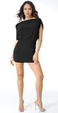 Sassy Short Trendy Stretch Draped-Sleeve Mini Dress from Hot Fash Dresses - PRIMO Black