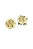 14k Gold Cufflinks - Solid 14k Gold Round Shine and Matte Woven Cufflinks