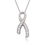 .15ct t.w. Diamond Breast Cancer Ribbon Pendant Necklace. 18