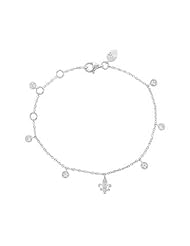 Meira T Solid Silver Diamond Fleur De Lis Charm with Diamond Star Accentes Bracelet for Little Girls Kids & Toddler