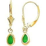 14K Yellow Gold Emerald May Dangle Earrings Jewelry