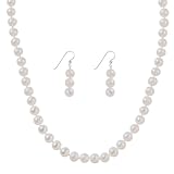 Sterling Silver Pearl Necklace& Earrings White - 18