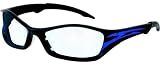 Crews Tribal Safety Glasses Onyx Frame with BLUE TATTOO, Clear Anti-Fog Lens
