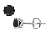 14K White Gold : Round Black Diamond Stud Earrings 2.00 CT. TW.