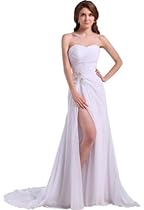 Hot Sale GEORGE BRIDE Slight Sweetheart Split-front Chiffon Over Satin Beach Wedding Dress Size 8 White