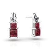 14K White Gold Genuine Square Pink Tourmaline Earrings