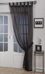Woven Voile Tab Top Black 60in x 90in Panel Including Tie Back