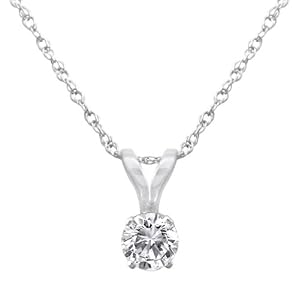 14k White Gold Diamond Solitaire Pendant (0.33 cttw, J-K Color, I2-I3 Clarity), 18''
